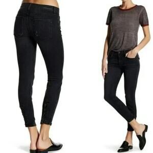Current/Elliott Black Stiletto Slit Watchtower Eyelets Jean Womens 24 / 0 Grunge